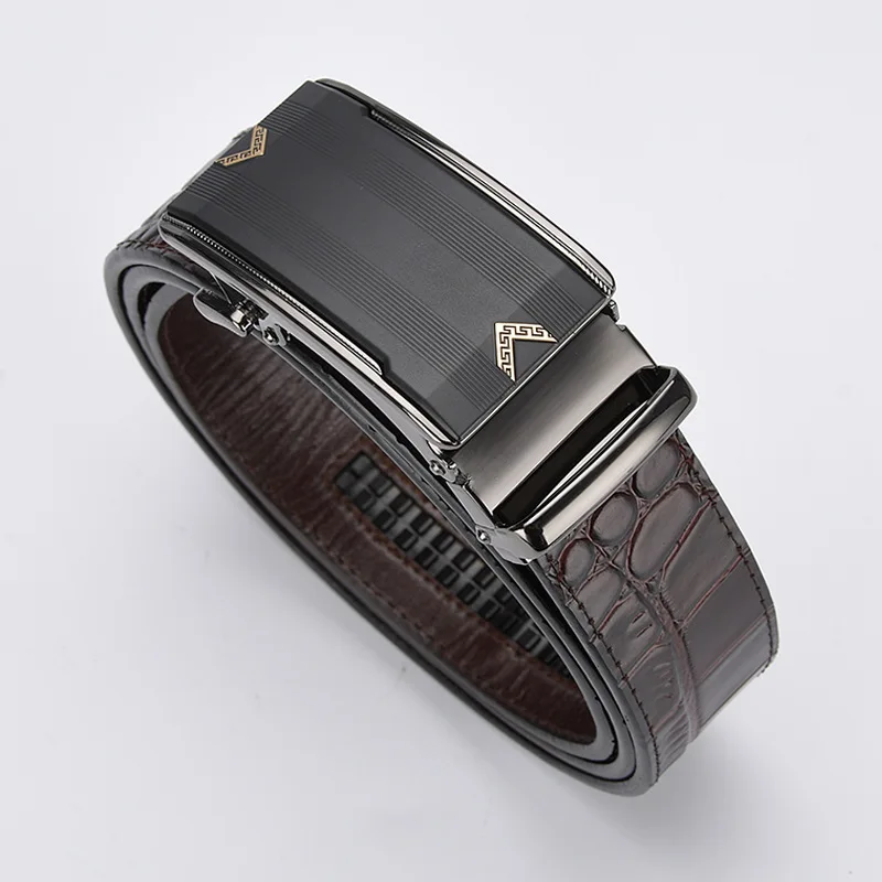 leather men's belt, cowhide, pattern genuine leather automatic buckle belt, running river pants belt