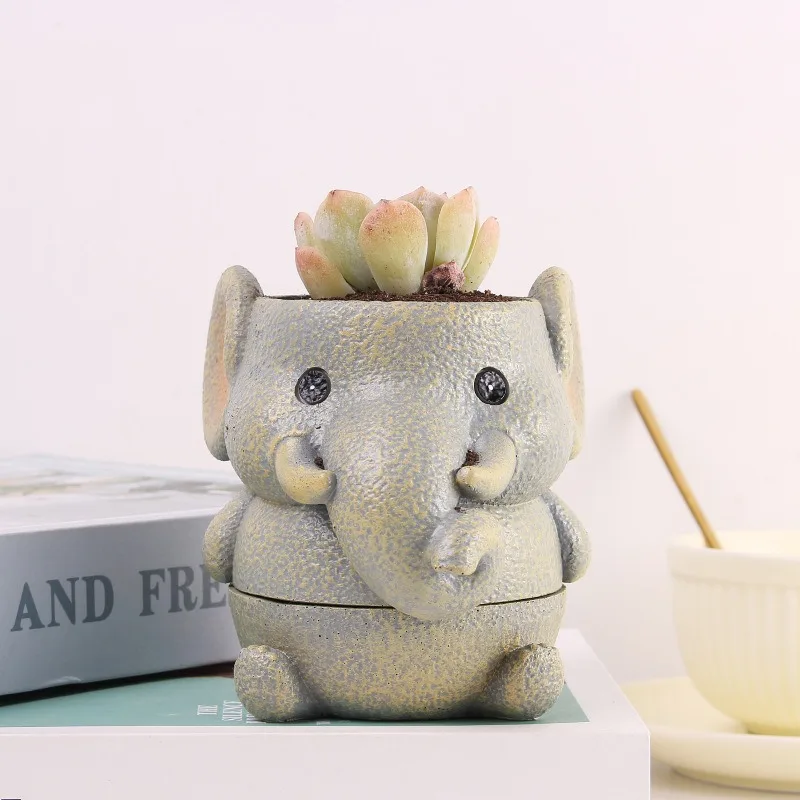 Creative cartoon animal design, succulent small flower pot, cute little bear and elephant desktop potted resin ornament