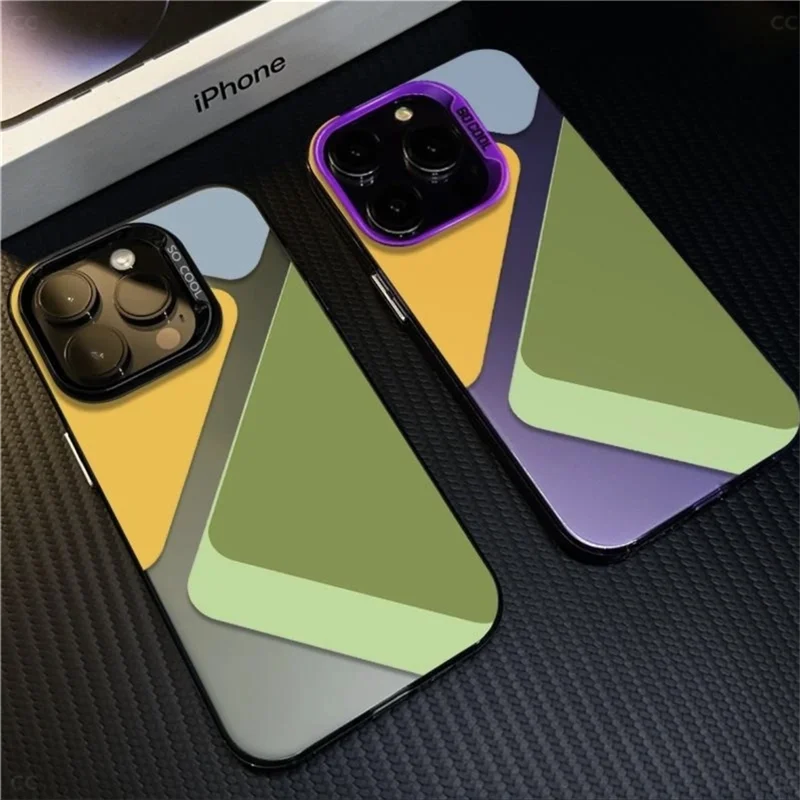 Four-color square Mosaic pattern phone case for iPhone 16 15 14 13 12 11 Pro/ Max/Plus shock-proof rear cover anti-fingerprint
