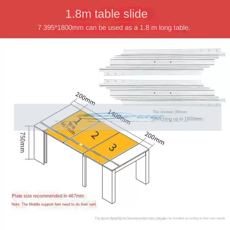 

Invisible dining table telescopic guide aluminum alloy multifunctional folding extension sliding guide dining table slide