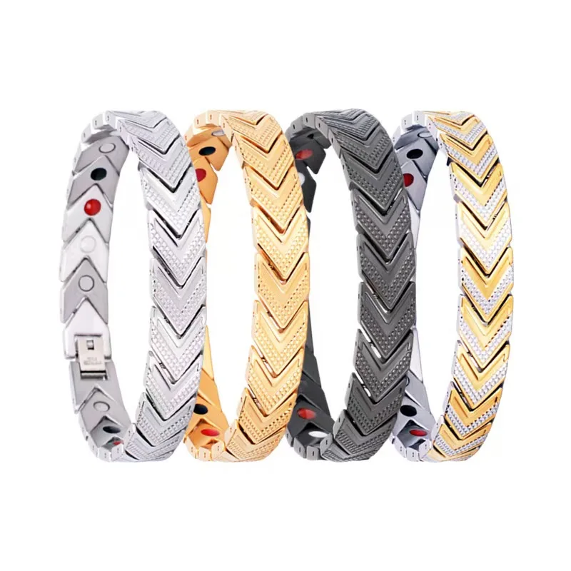 11mm Punk Health Magnetic Chain Bracelet For Women Men Hiphop Gold Color Stainless Steel Bio Energy Bike Bangle Fashion Jewelry