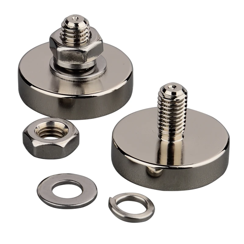 

2PC Strong Neodymium N52 Magnet Pot D32mm M6 8 10 1/4-20” Male Thread Experimental Magnets Fixed Magnetic Base Magnet Sucker