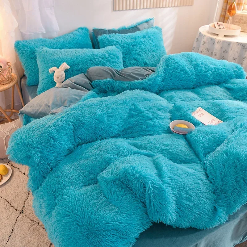 

Luxury Bedding Set Autumn Winter Warm Plush Kawaii Mink Velvet Queen Size Duvet Cover and Comforter Queen Bedding Set