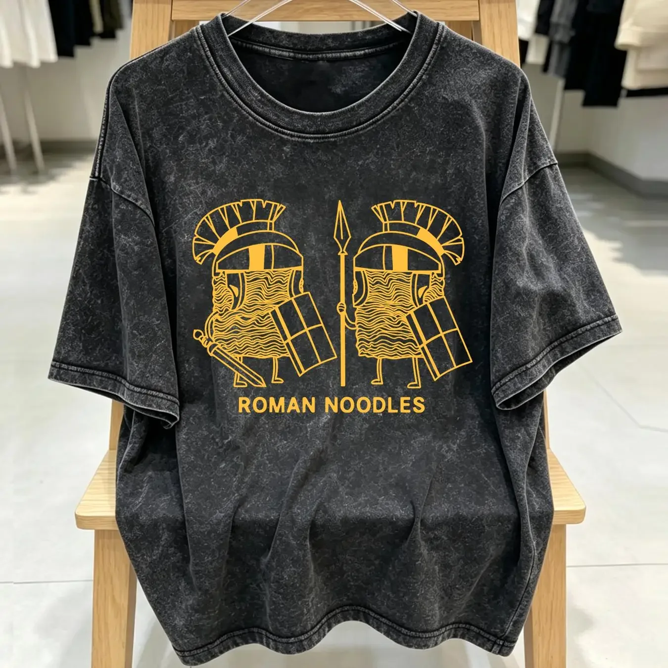 washed T Shirt Mens Roman Noodles Funny Ramen Ancient Rome Joke For Guys vintage Washed Breathable homme Stretched Slightly