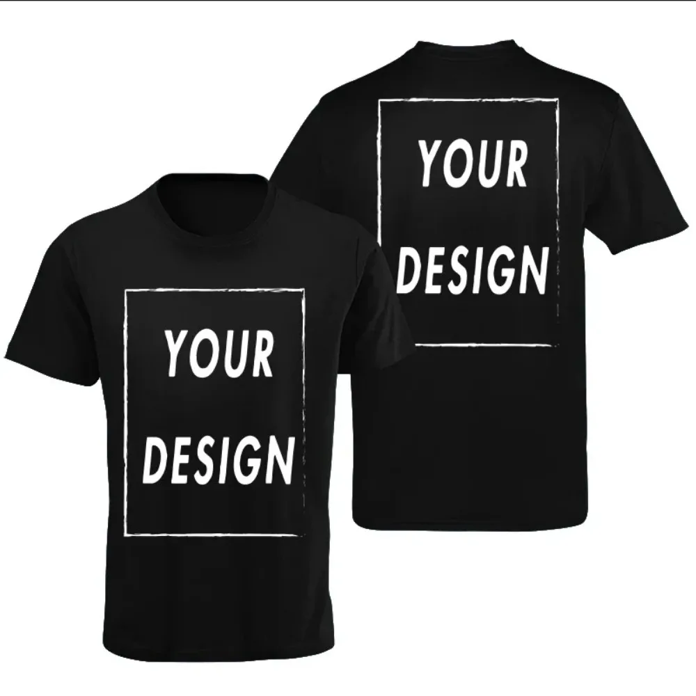 EU Size 100% Cotton Custom T-shirt Front and Rear Logo Text Photos Men's Personalized Short-sleeved Breathable Top