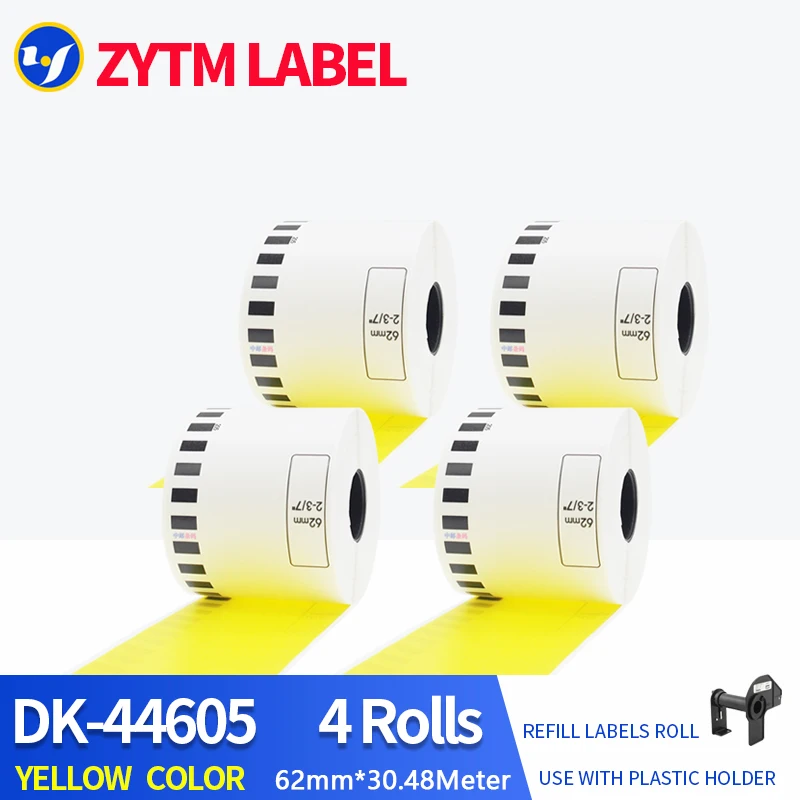 4 Rolls Yellow Brother Generic DK-44605 Label Continuous Compatible for QL-570/580/700/710/720NW Thermal Printer DK-4605 DK44605