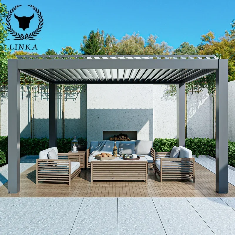 Modern Automatic Patio Gazebo Outdoor Arches Bioclimatic Aluminium Pergola Opening Louvred Roof