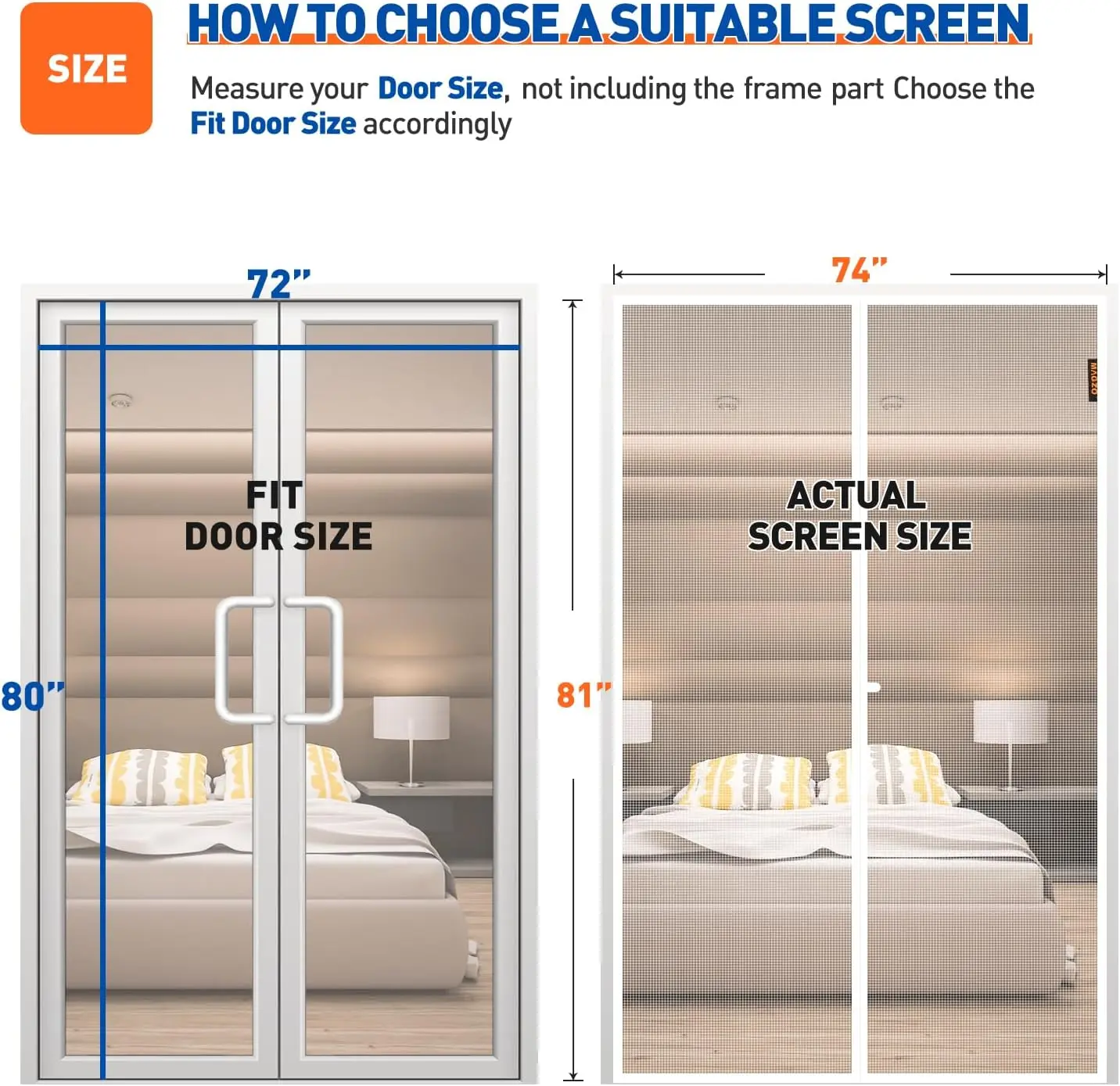Magnetic Screen Door Fit Door Size 72 x 80 Inch, Screen Size 74