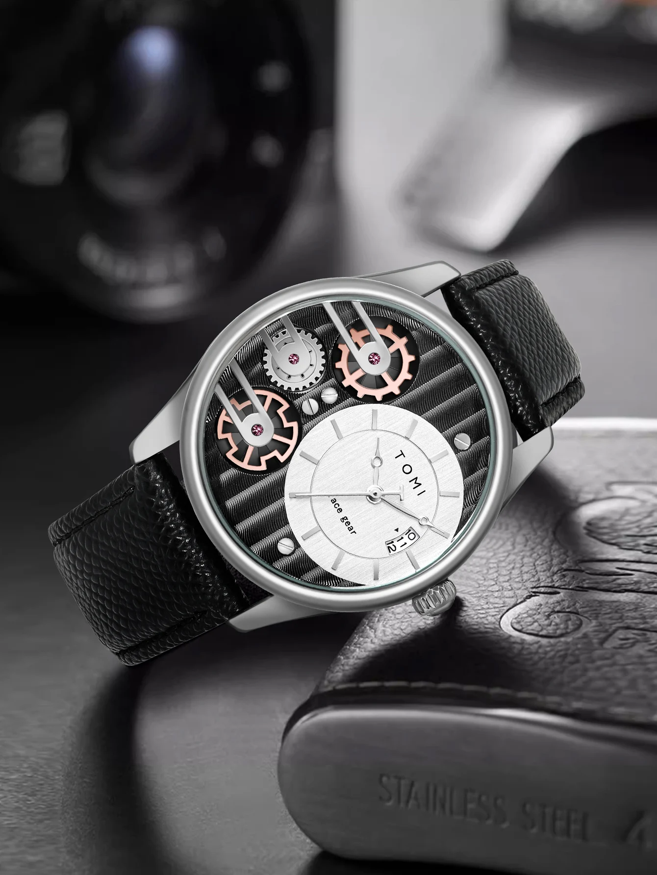 Tomi Herren Geschenk box Kombination Set Uhr Luxus und einfache Business abnehmbare Armband Quarzuhr Herren uhr Festival Geschenk – Detail 13