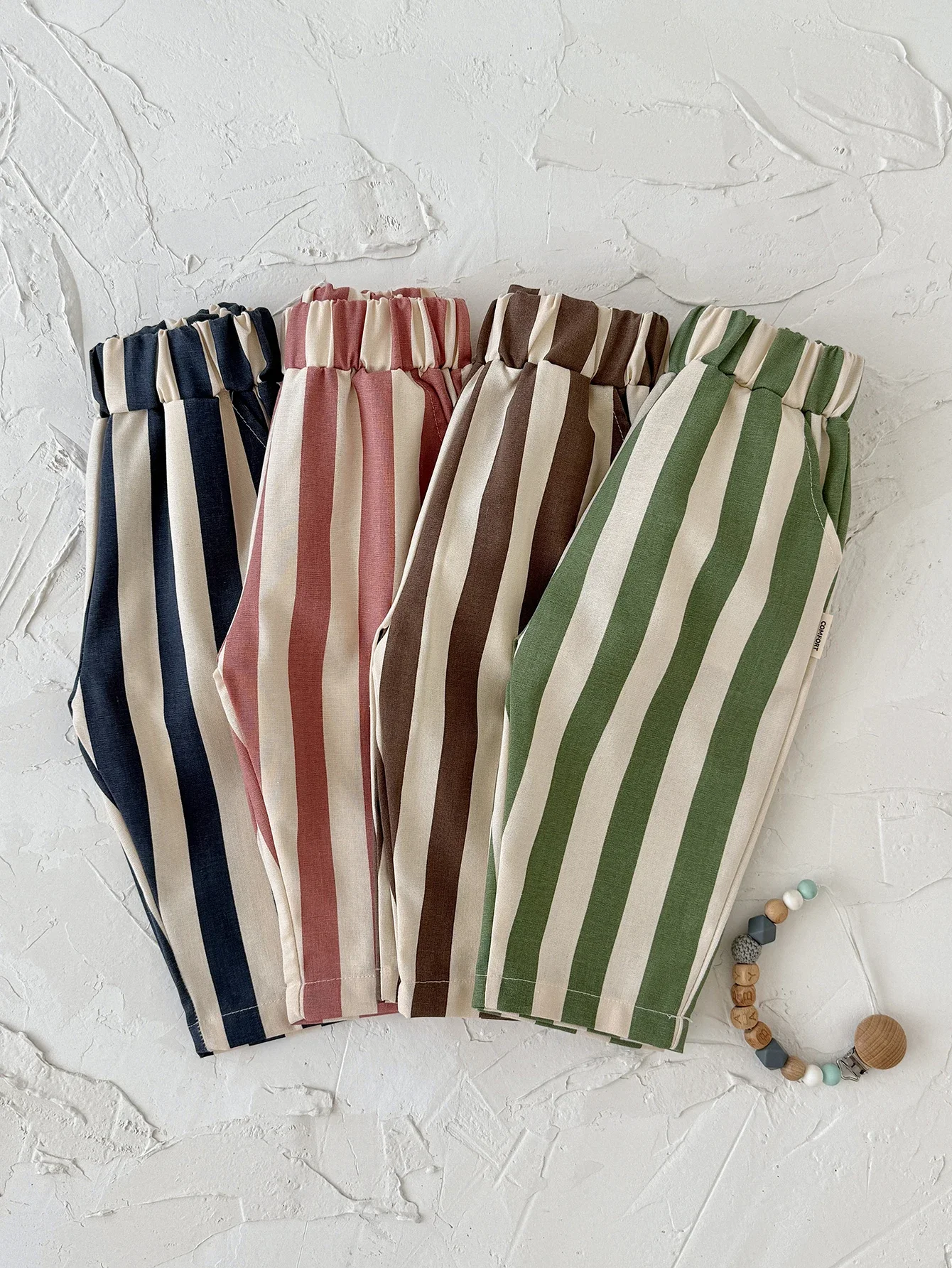 Spring Baby Multi Color Striped Trousers Elastic Waist Wide Leg Pants Lightweight Breathable Daily Kids Casual Wear