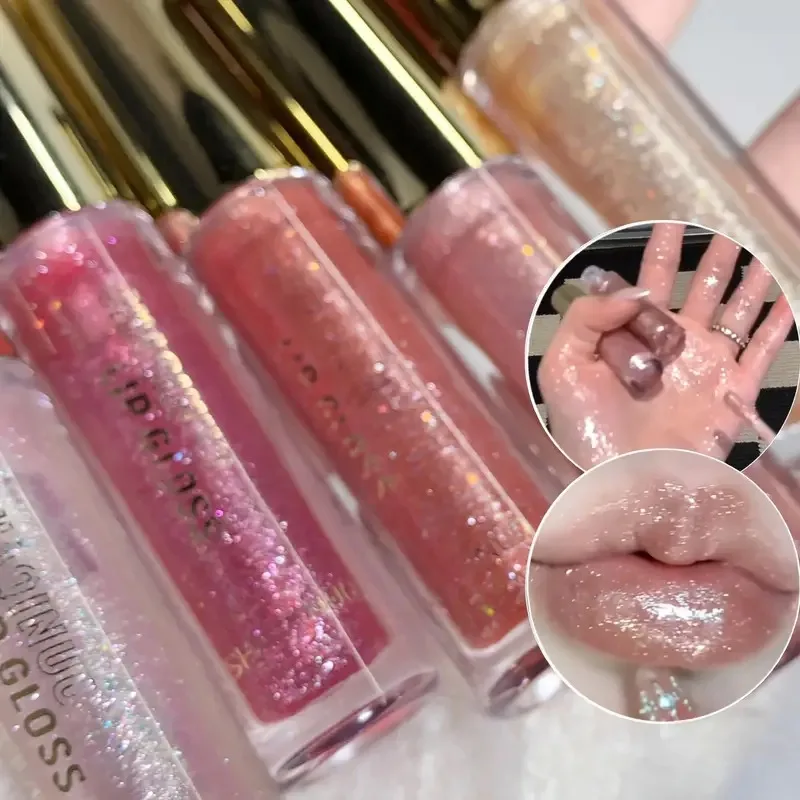 Lucidalabbra metallizzato dorato scintillante, evidenziatore schiarente per il viso con smalto scintillante, gel colorato idratante per tutti i tipi di pelle