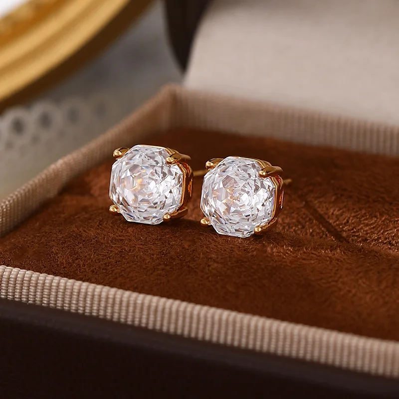 

925 Silver Rose Cut Zircon Earrings Dainty Hypoallergenic Studs Minimalist Everyday Jewelry Women's Simple Elegant Piercing Gift