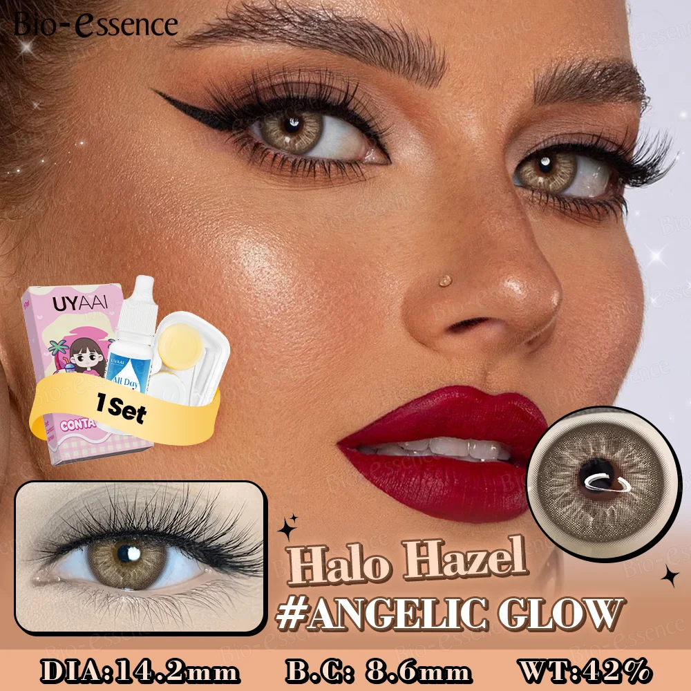 [1 Set farbige Linsen + 10 ml Lösung] farbige Kontaktlinsen, modische braune Linsen mit Augenlösung, Set für Make-up-Linsen, 1 Jahr