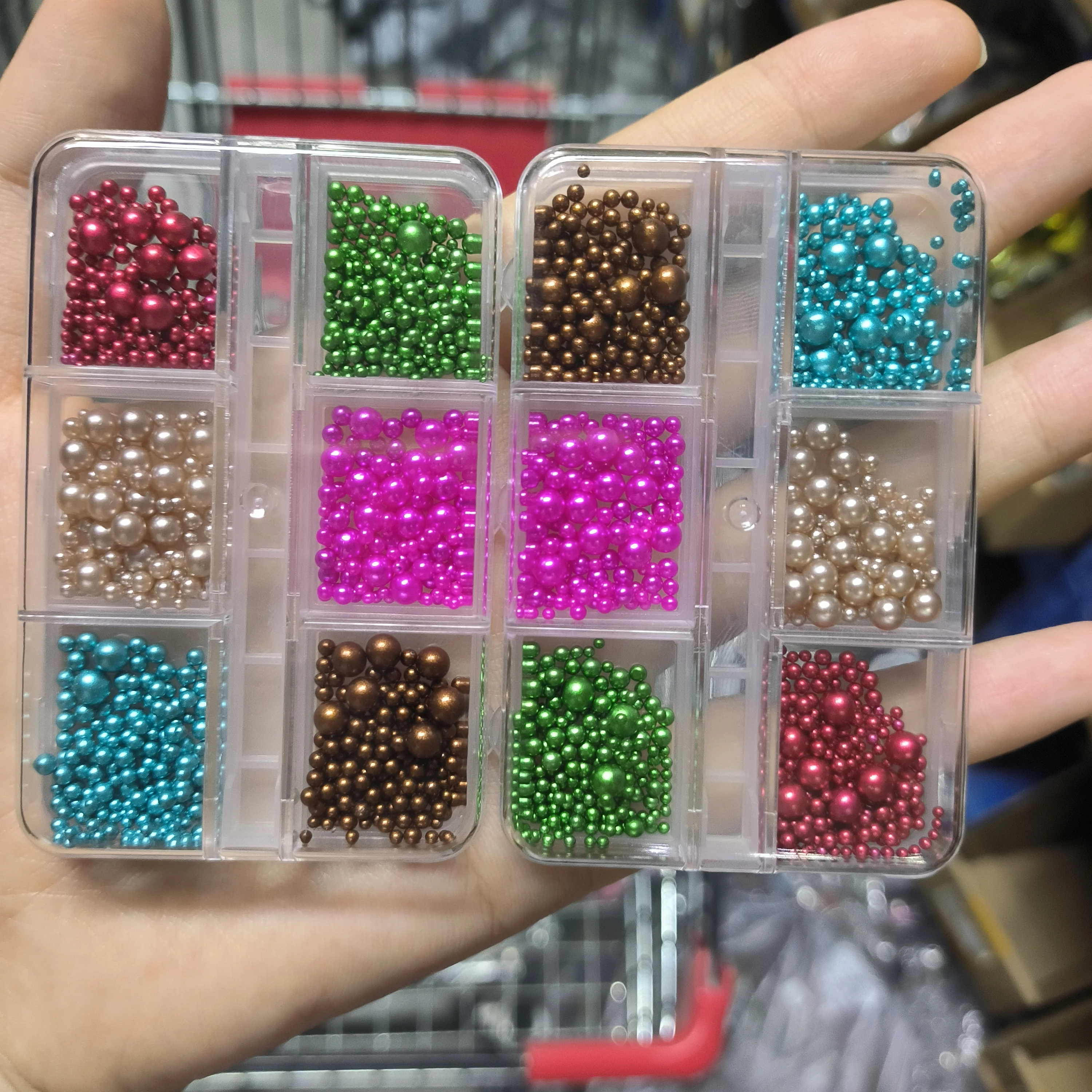 6/12 grades 3d natal pérola contas encantos do prego tamanho misto colorido bola redonda decorações da arte do prego natal diy acessórios de manicure