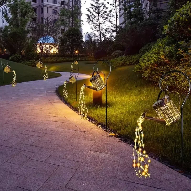Solar LED Watering Can Lamp Iron Star Pot Shower Light Ground Lamp Outdoor Garden Decoration Landscape Lamp Trail Lawn Yard