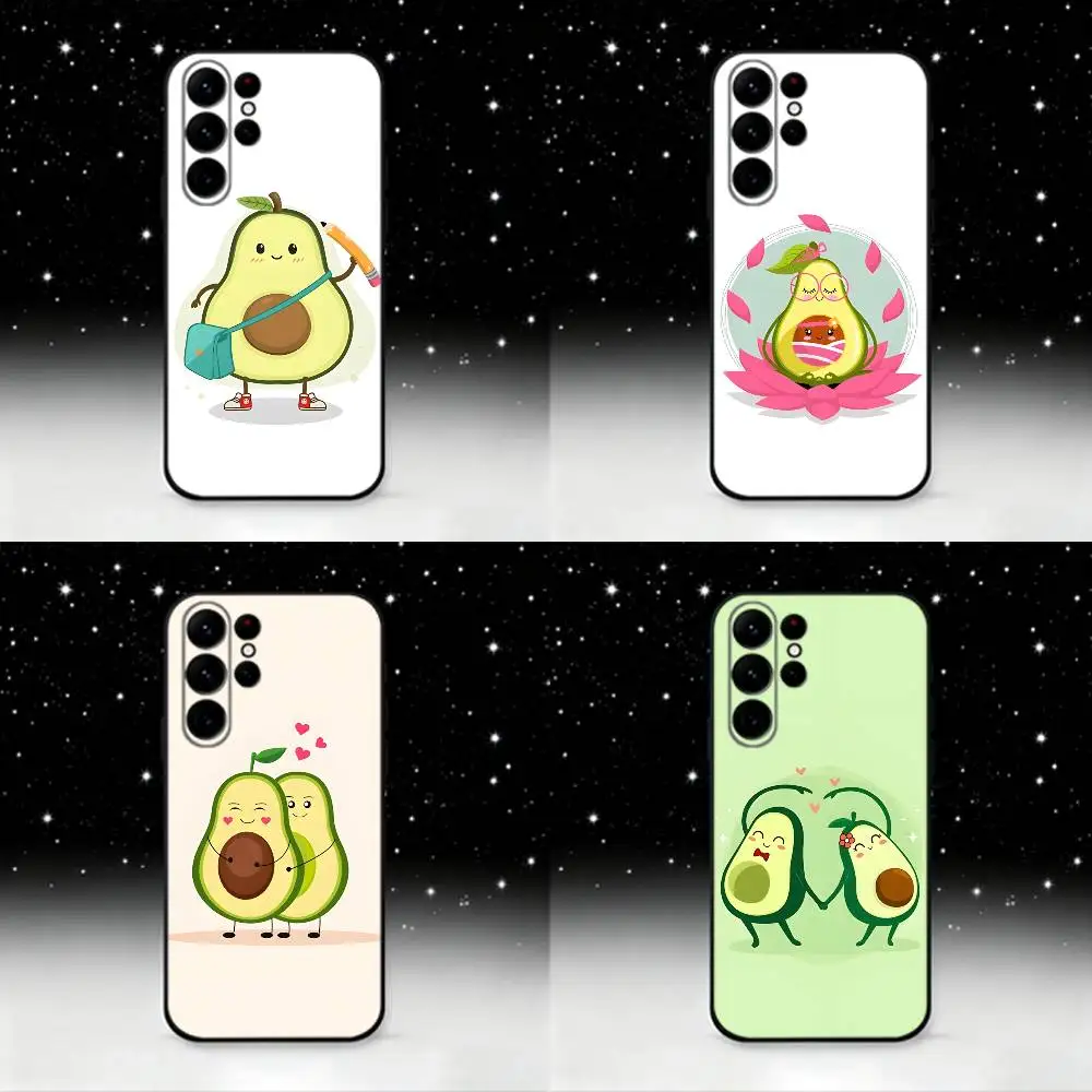 

Cute Cartoon Avocado Phone Case For Samsung S25,S24 Ultra,S20,S30 plus,S22 plus,S23,S30 Ultra 5G Silicone Black Shell