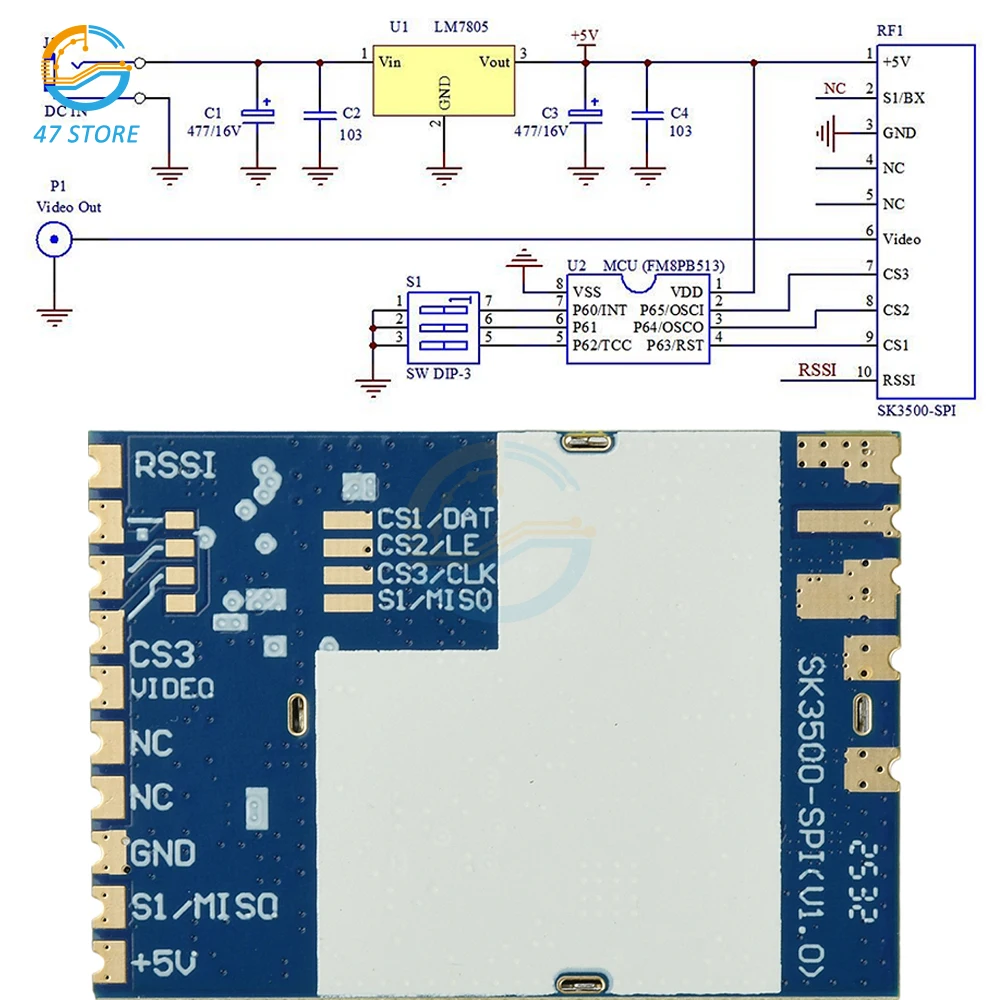 

SK3500-SPI 3,3G Модуль приемника FPV для дронов, передача видео с низкой задержкой 3100-3800 МГц для гоночных и HD-антенн