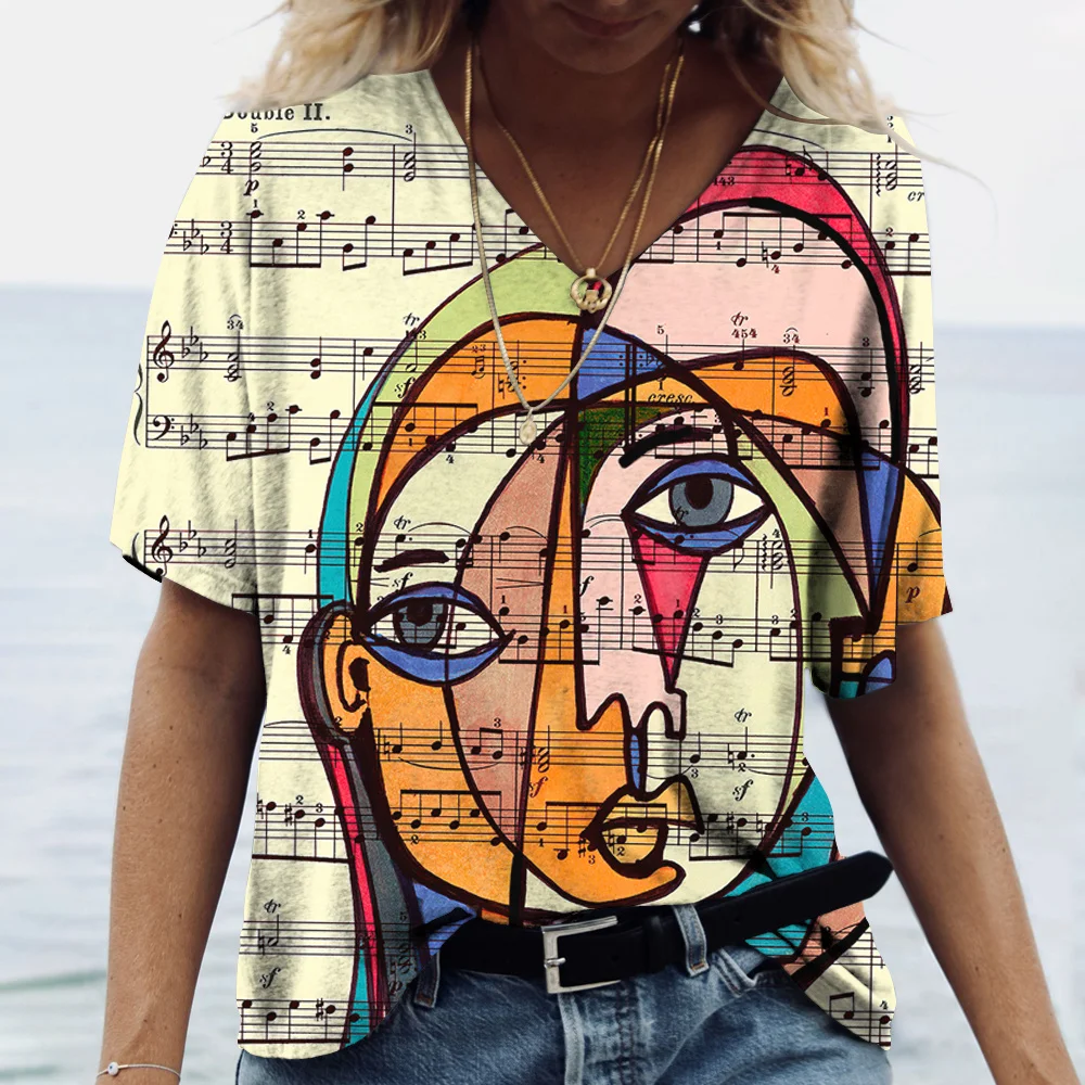 Women\'s T-shirt Abstract Art Face Print Girls Clothing 3D Oversized Classic Short Sleeve Tops Female Fashion Casual Streetwear