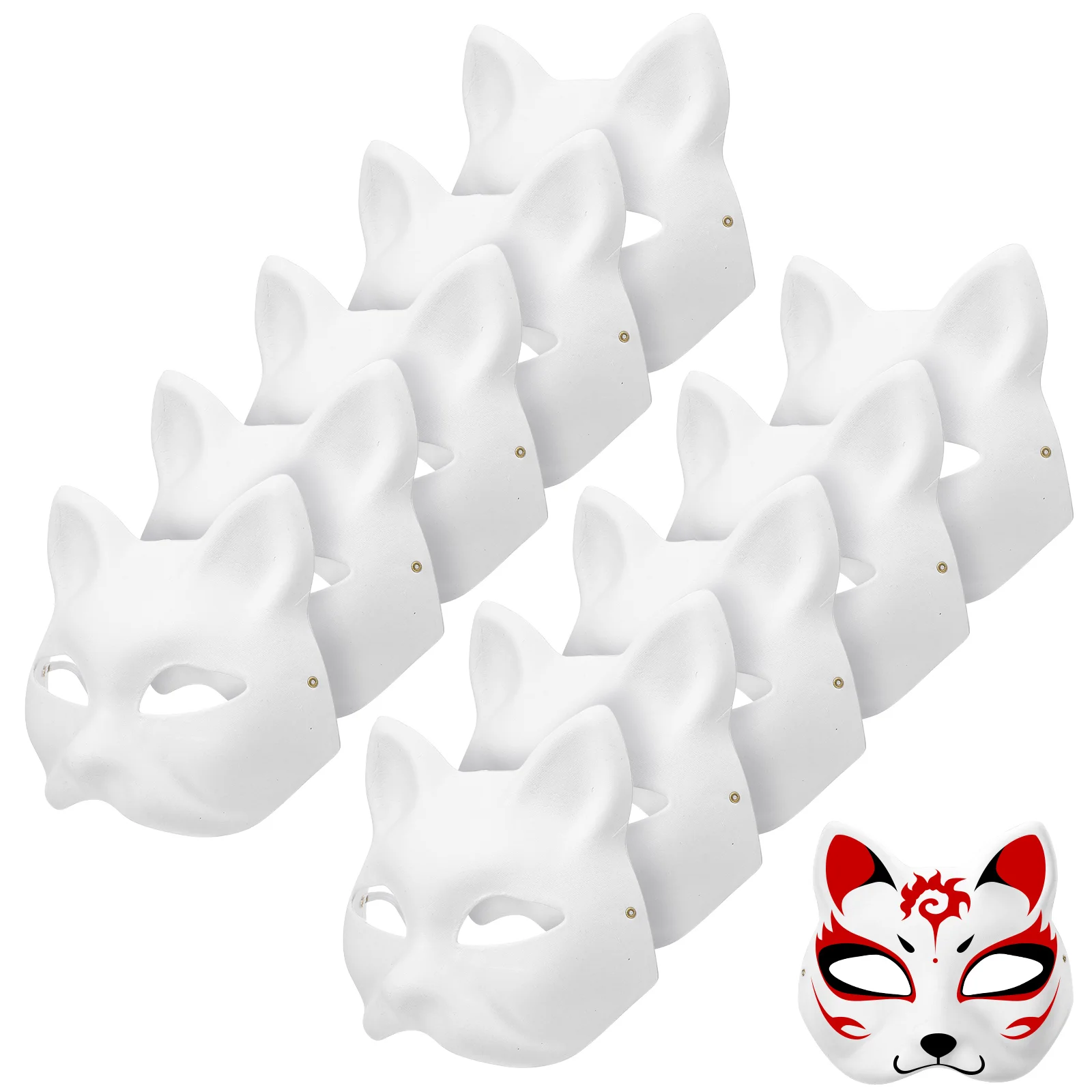 20 Pcs Blank Hand Drawn Mask Cat Toy Litter Making Masquerade Prop Japanese Half White DIY for Cosplay Party Accessories