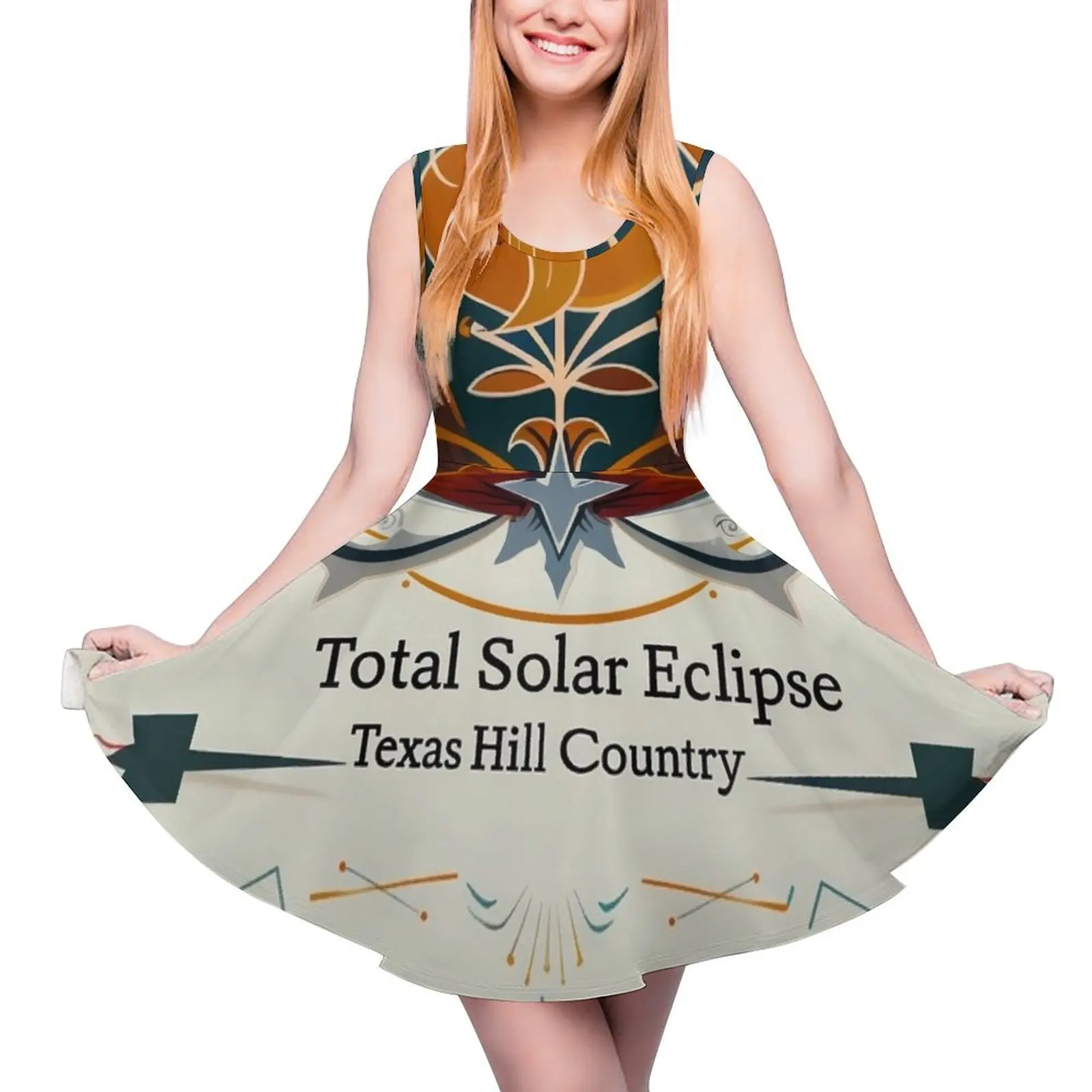 Eclipse Over Texas Hill Country: April 8, 2024 Solar Eclipse Poster Sleeveless Dress Beachwear dress for woman