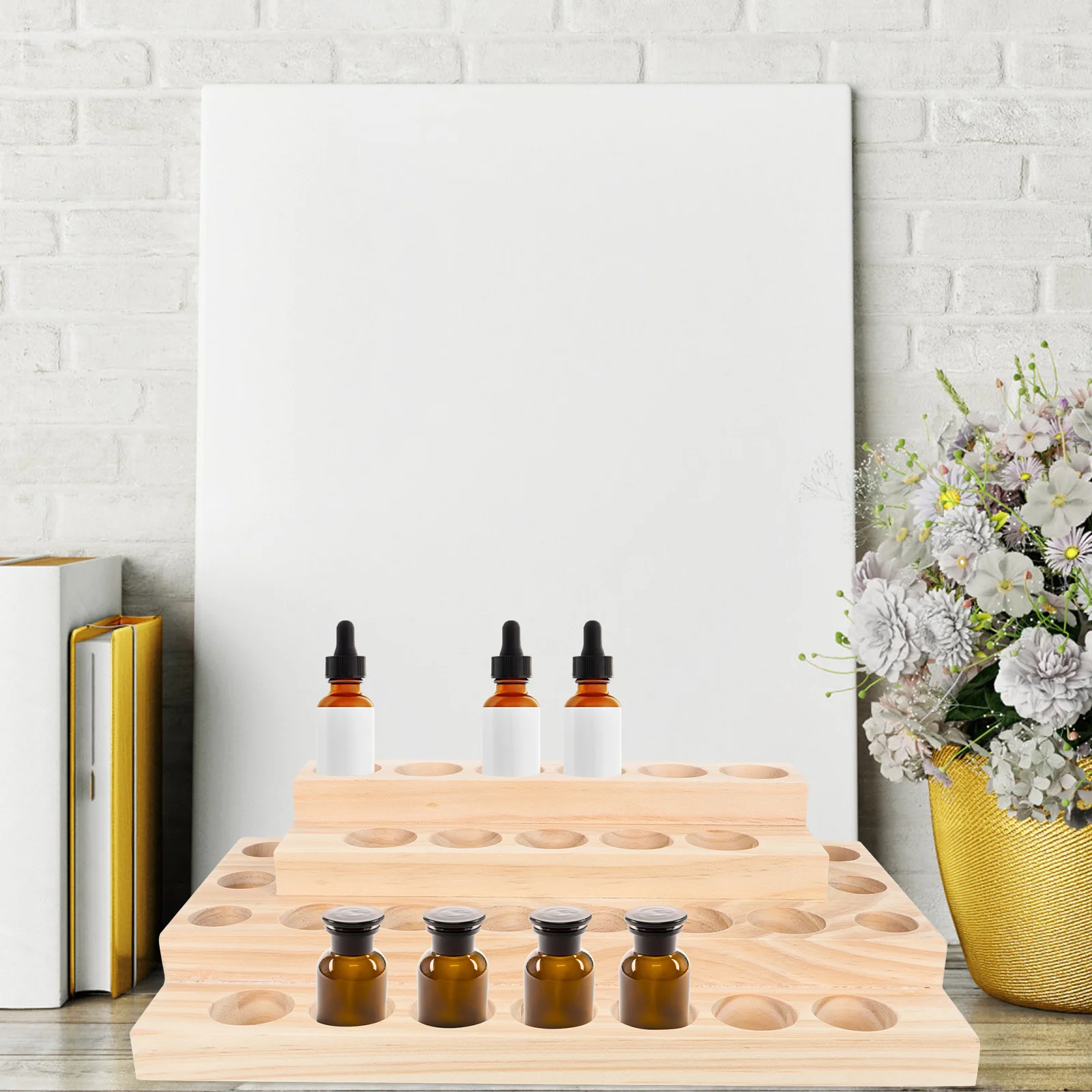 1 قطعة صندوق تخزين الزيت العطري حامل عرض خشبي للمنزل منظم سطح المكتب حافظة خشبية متينة حامل زجاجة زيت طبيعي
