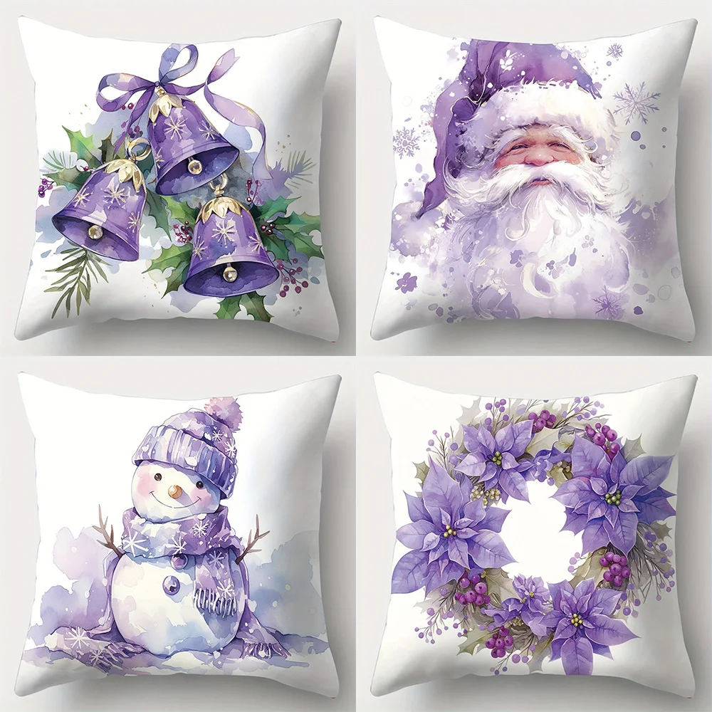 Christmas decoration pillowcase gift Purple Santa Claus Snowman pillow cover living room sofa cushion suite room home decoration