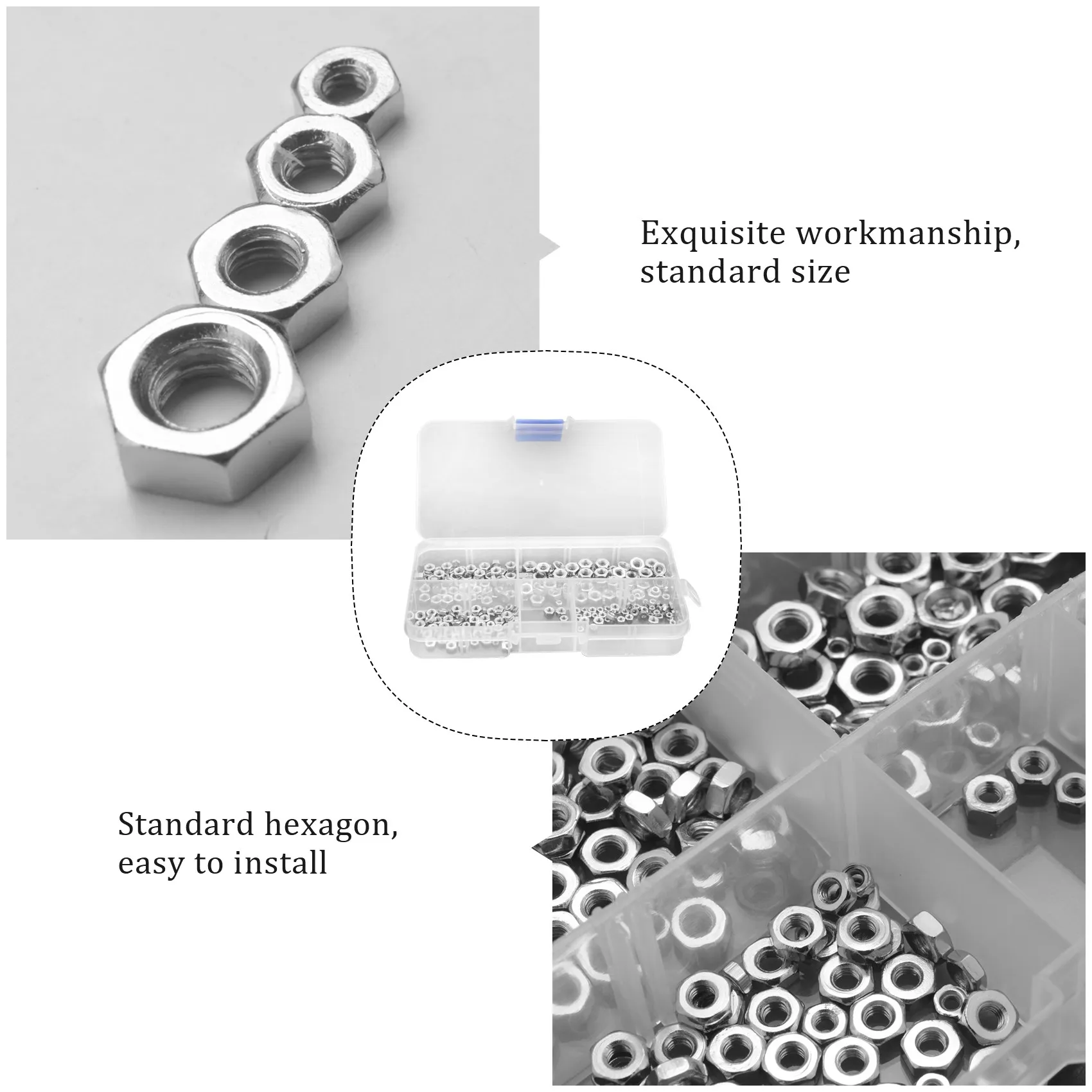 AEE3-250 Pcs/Set M1.6 M2 M2.5 M3 M4 Carbon Steel Hex Nut Assortment Kit Hexagon Nuts Metric Thread Assortment Kit