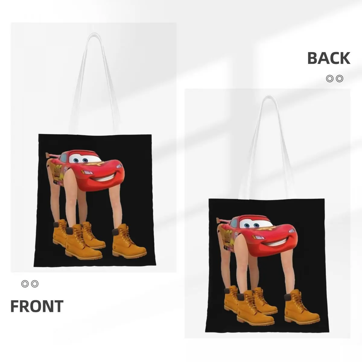 Custom Recycling Cartoon Cars Lightning Mcqueen Shopping Bag Women Canvas Shoulder Tote Bag Durable Groceries Shopper Bags