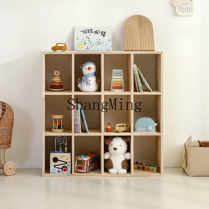 FG good-looking  bookshelf two-in-one storage rack display floor-to-ceiling storage solid wood lattice storage cabinet