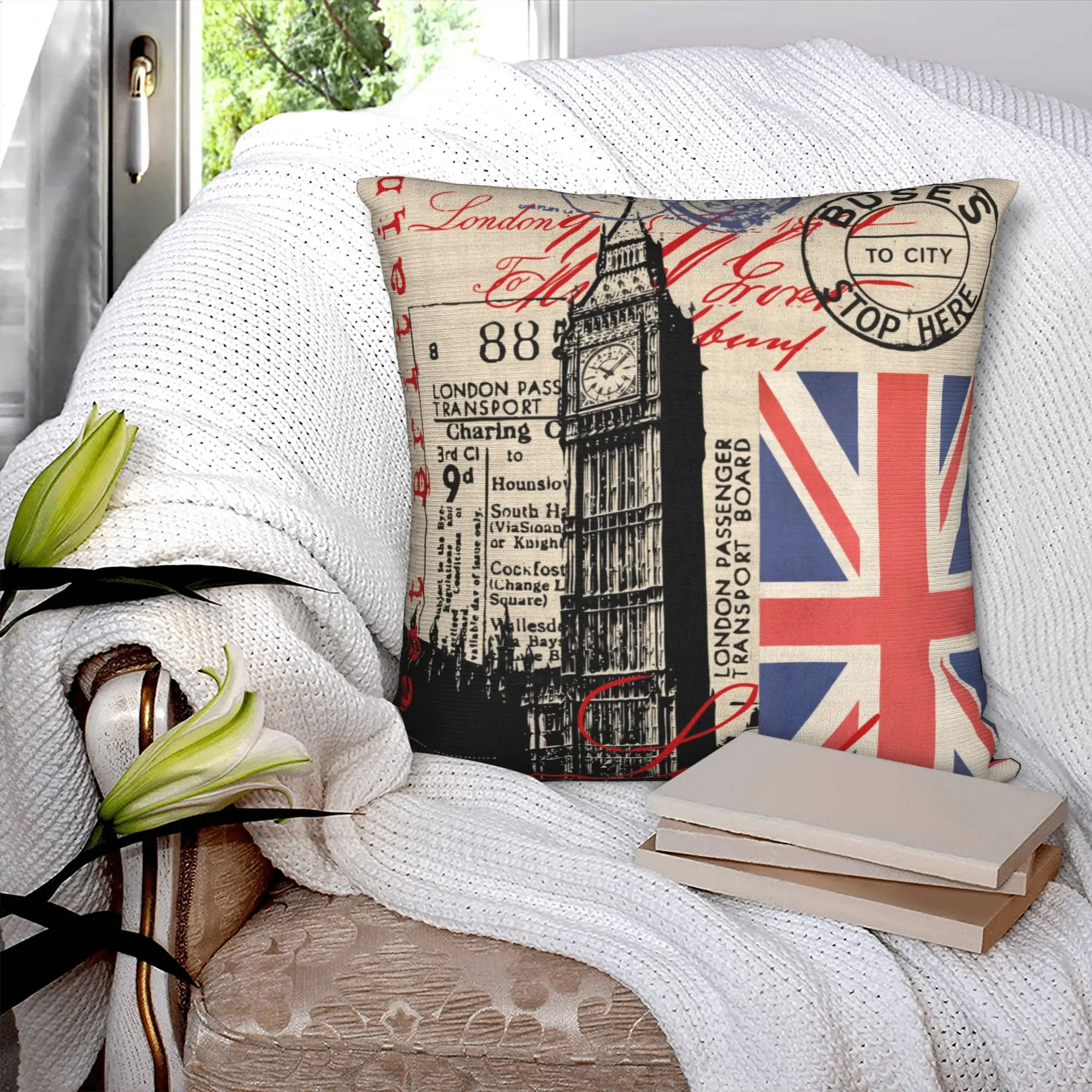 Nordic Retro Vintage London Cushion Cover Soft UK British Flag Pillow Case Home Decorative