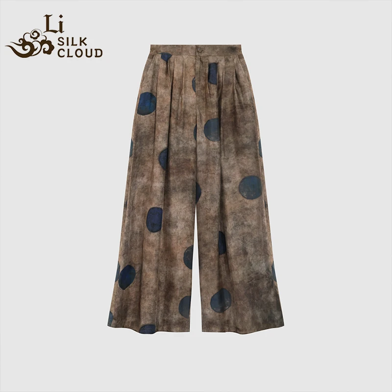 LI SILK CLOUD Plus Size Xiangyunsha Silk Wide Leg Pants Elastic Waist Loose Breathable Cooling Summer Elegant for Women Clothes