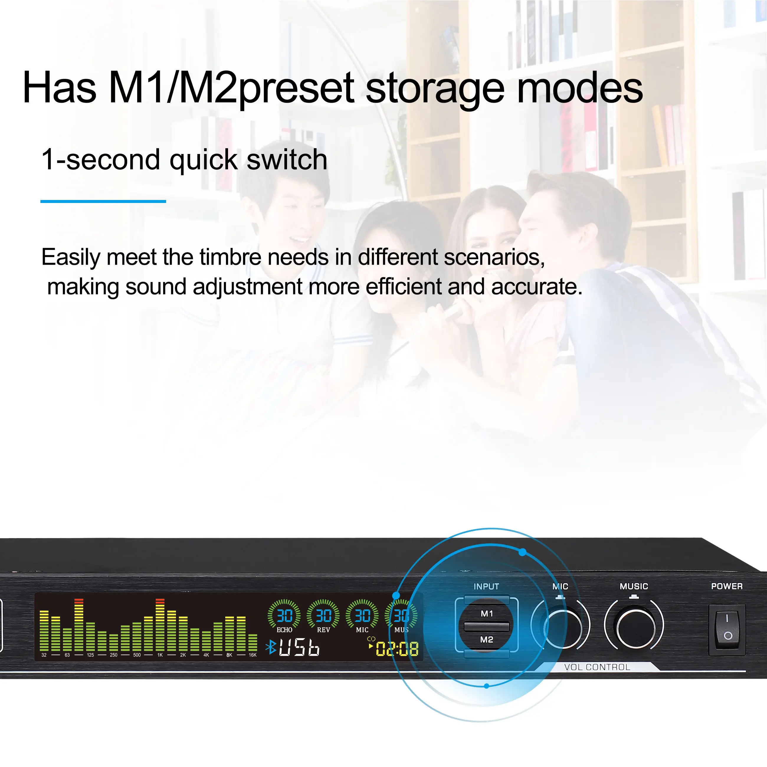 Professional Metal Digital Signal Processor Audio System with Feedback Suppressor and Key Tone Control for Live Sound