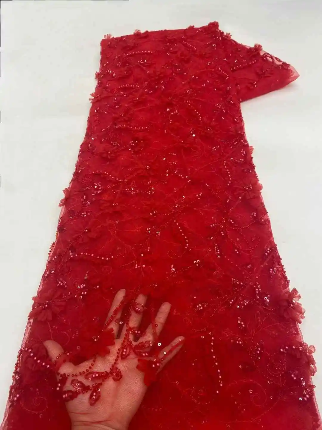 ไนจีเรีย 3D ทําด้วยมือลูกปัดผ้าลูกไม้ Tulle ผ้า 2025 แอฟริกัน Luxury Sequins และไข่มุกสุทธิลูกไม้ผ้าสําหรับงานแต่งงานชุดเจ้าสาว