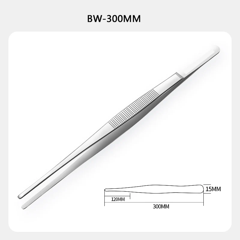 Baja Tahan Karat 430 Aksesori Pinset Kepala Bulat Anti-selip Bergigi Lurus Panjang 12.5Cm-30Cm Siku Kepala Lurus TIK