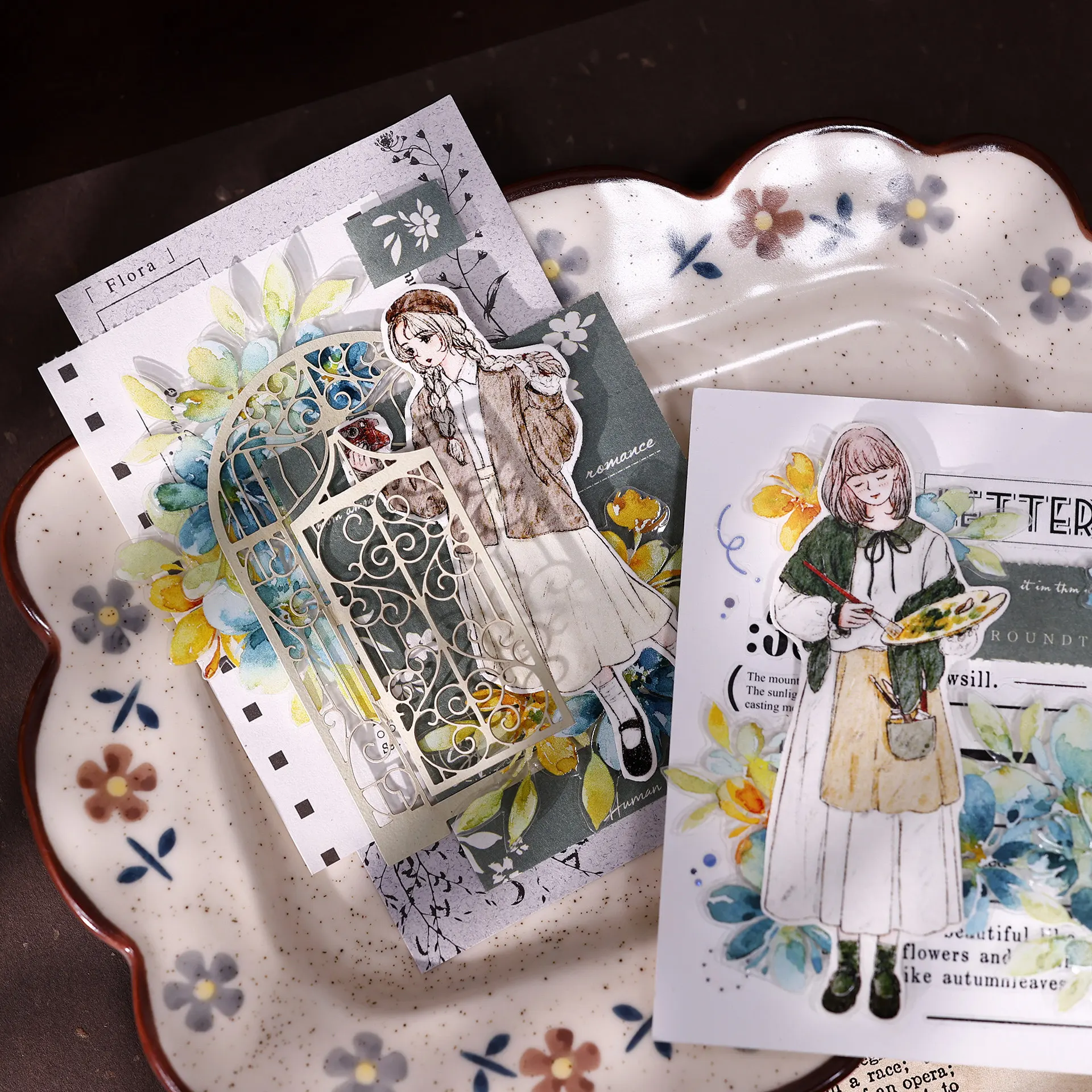 Poetic Girl Figure Washi PET Die-Cut Light Retro Daily Journaling Tape for Scrapbooking DIY Craft Decor