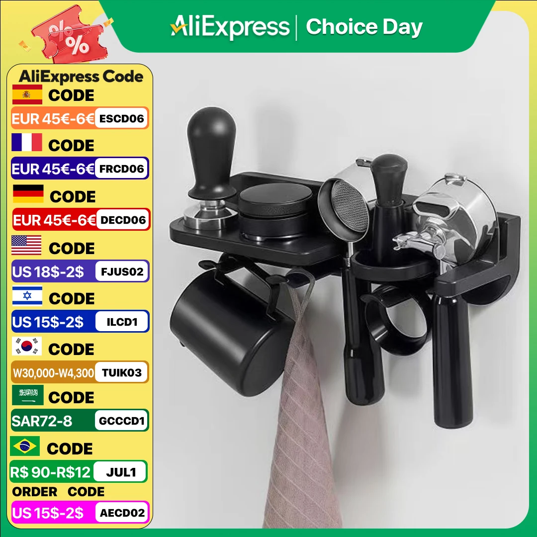 Support mural pour porte-filtre à café, support mural, rangement pour ensemble de café, support de filtre à expresso auto-adhésif, 51 mm, 54 mm, 58 mm, accessoire