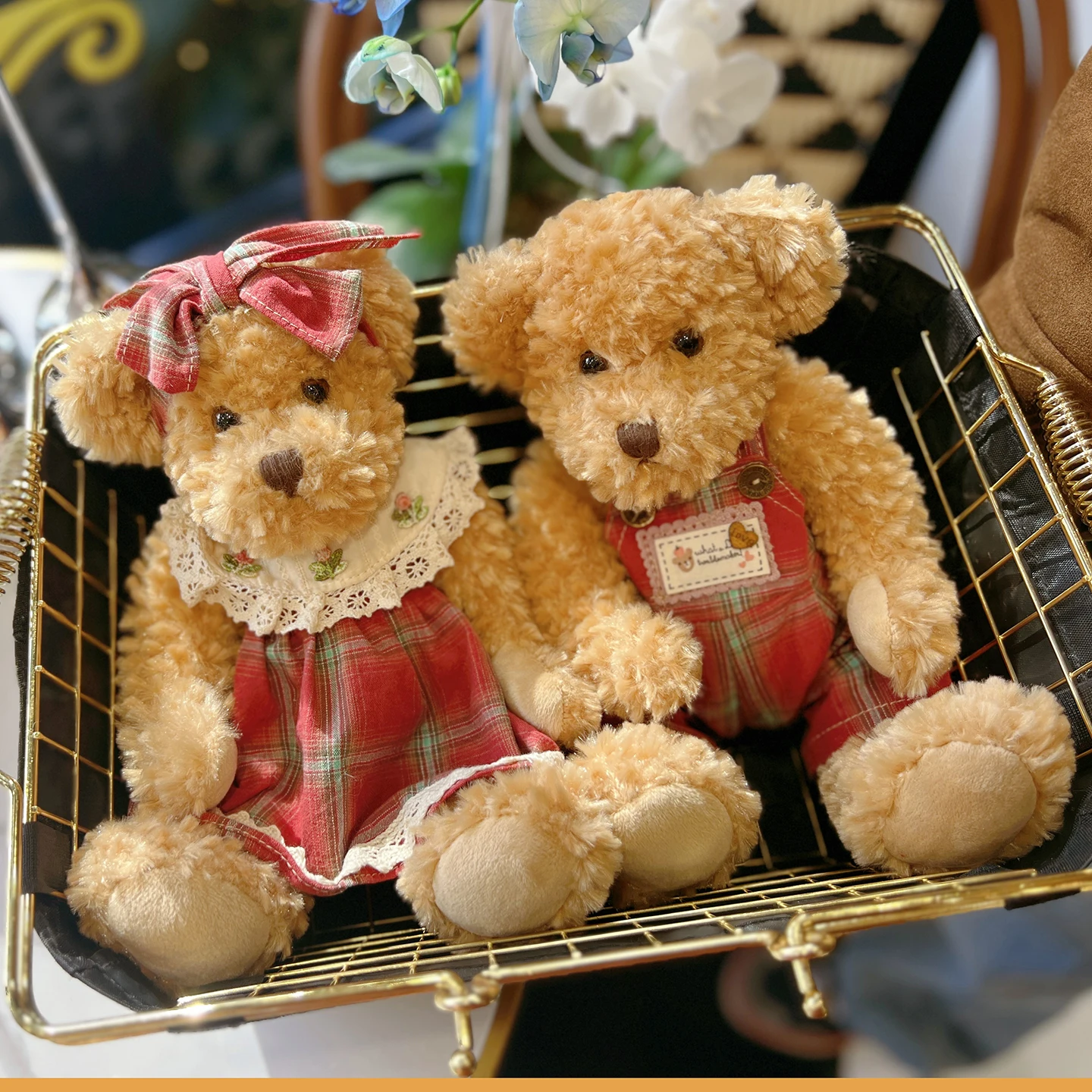 

2pcs/lot 26cm Lovely Rustic countryside style Couple Teddy Bear Peluche Toys Kawaii Dress Bear Dolls Stuffed Soft Toy for Gifts