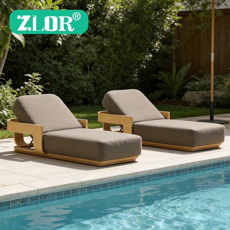 

Modern Luxury Teak Garden Furniture Pool Chairs Outdoor Sun Loungers Sunbed Beach Chairs Foldable UV Resistant Patio Set