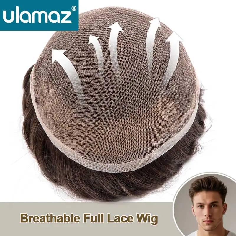 

Men's Capillary Prosthesis Breathable Lace Wig Man Hair System Men's Full Lace Human Hair Wig Natural Wigs Male Hair Prosthesis