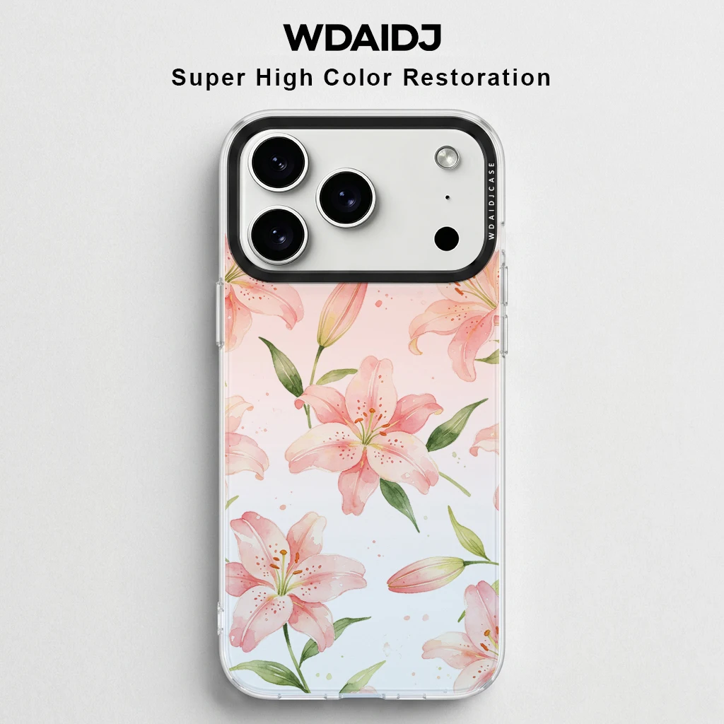

Soft Watercolor Lily Print Anti Yellowing Clear TPU Phone Case For iPhone 13 14 15 16 17 Shockproof Slim Cover