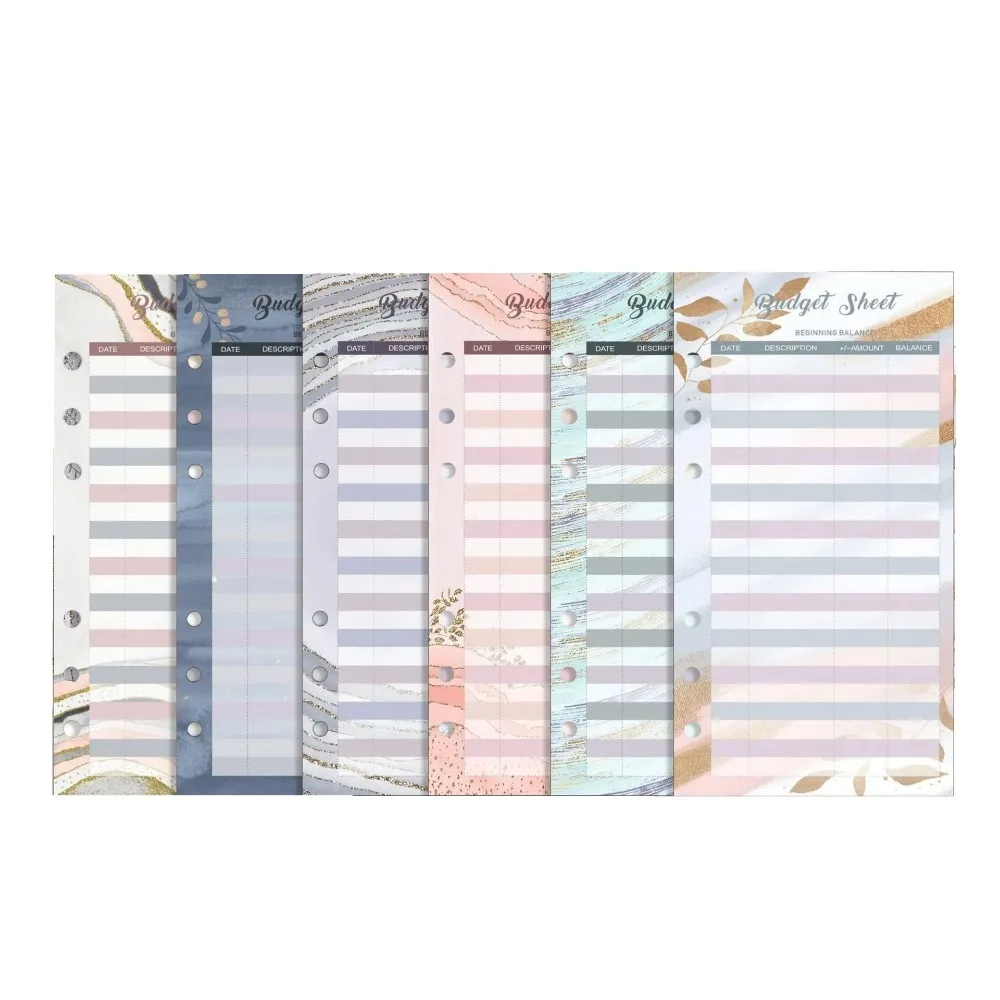 12Sheets A6 Loose Leaf Refill Budget Paper Flower 6 Holes Expense Tracker Refill Binder Paper for Cash Envelopes Fruit Pattern