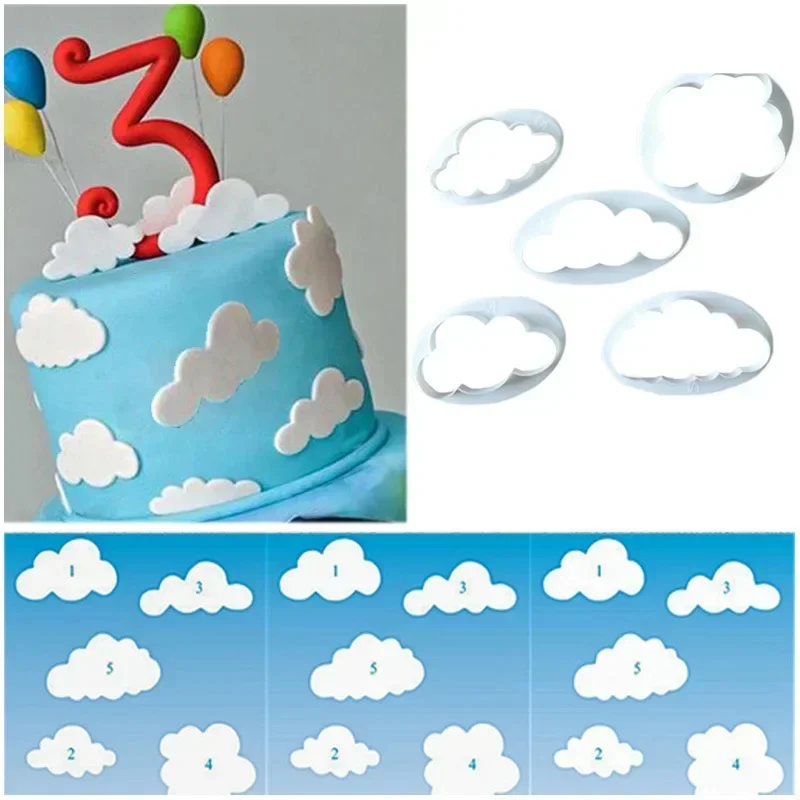 5PCS/Set Cloud Shape Cookie Cutter Made 3D Printed Fondant Plastic Cookie Cutter Biscuit Mold for Cake Decorating Tools