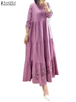 Robe Abaya musulmane à imprimé floral pour femmes modestes, manches 3/4, maxi robe, robe femme ZANZEA, robe d'été élégante, kaftan ample 6