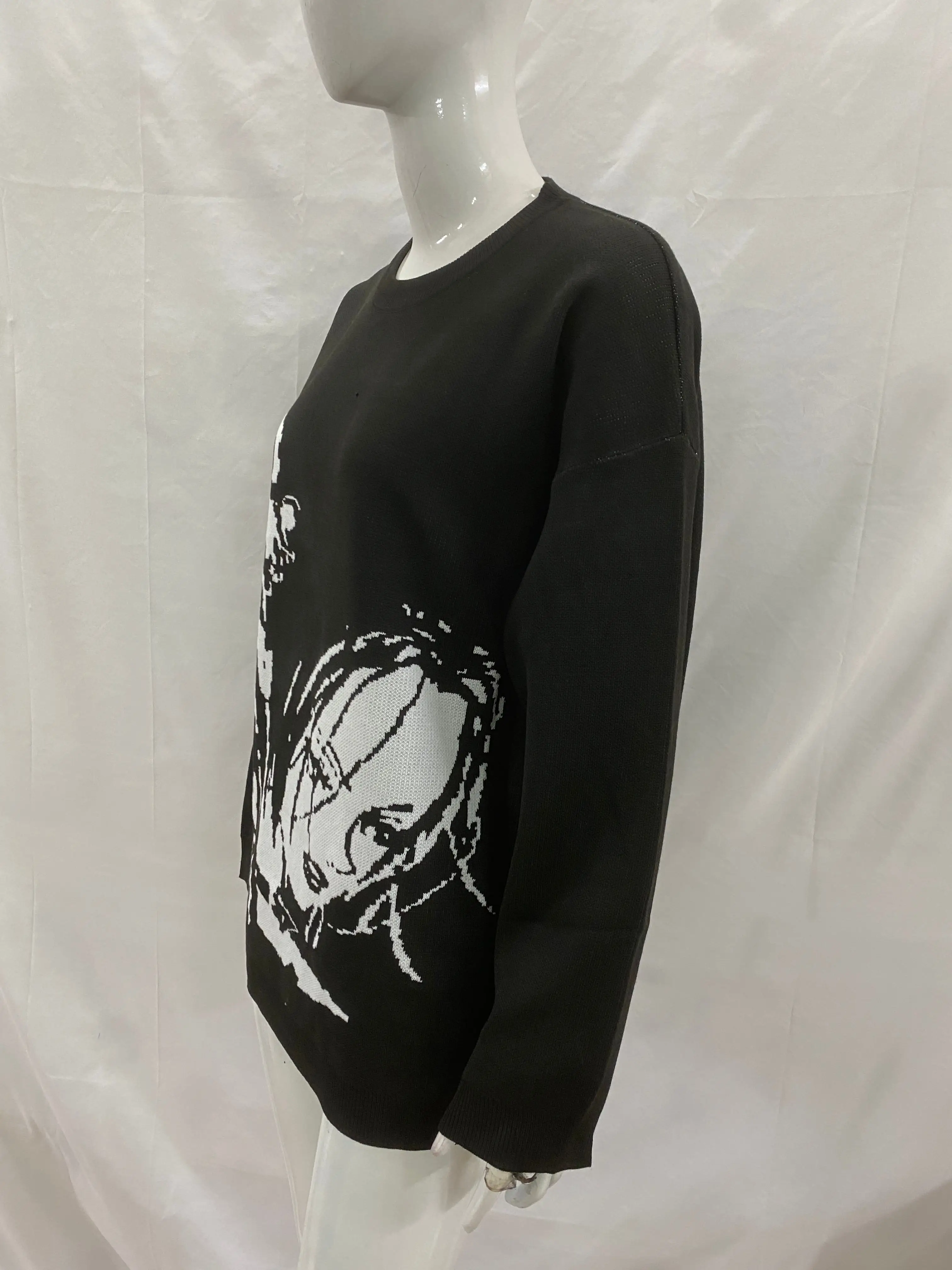 가을과 겨울 하라주쿠 인스 패션 고딕 레트로 니트 자카드 라운드 넥 루즈 스웨터 여성 스트리트 Y2k 의류