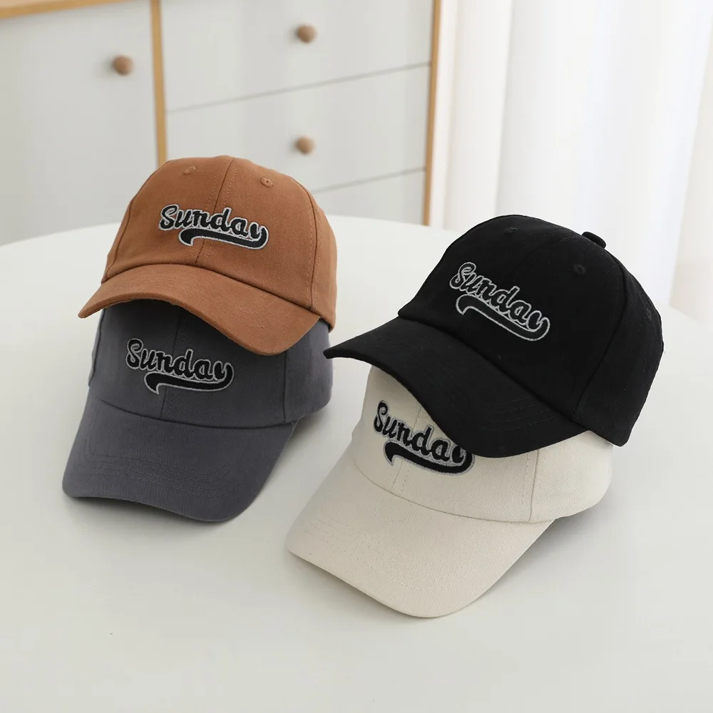 

Summer Boy Girl Children Letter Sunday Embroidery Baseball Caps All-match Baby Cotton Peaked Hat Kids Sunscreen Casual Hats