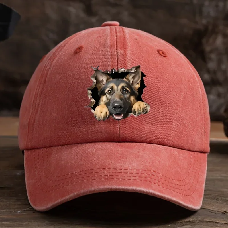 Broken hole wolf dog print baseball cap men's outdoor duckbill cap curved brim washed retro sun hat