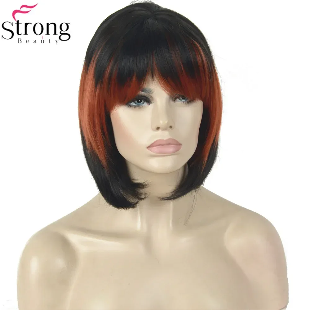 StrongBeauty Cosplay Pruik Rood/Zwart Mix Nette Bang Bob Kapsel Synthetische pruik voor dames