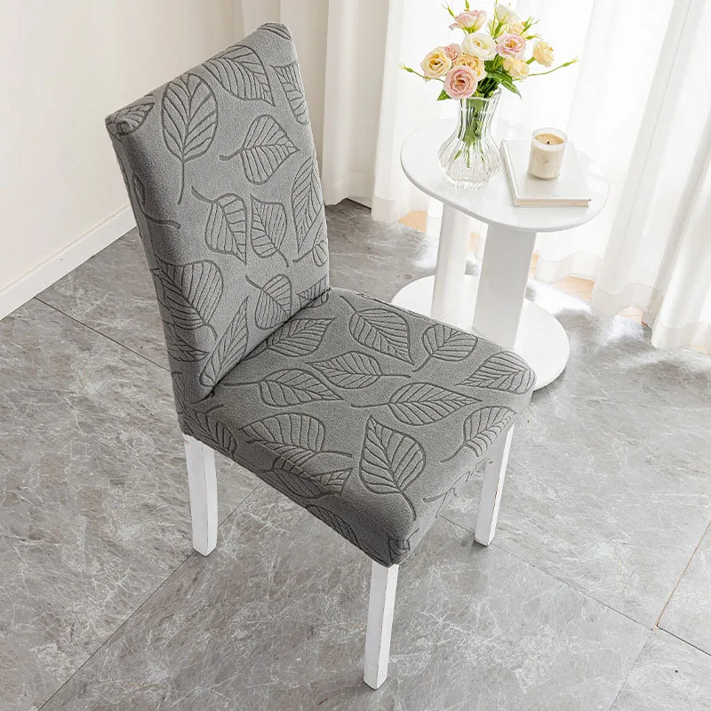 New Style Jacquard Chair Covers Elastic Thicken Kitchen Chair Cover Leaf Shape 3D Jacquard Chair Protective Cover Decoration