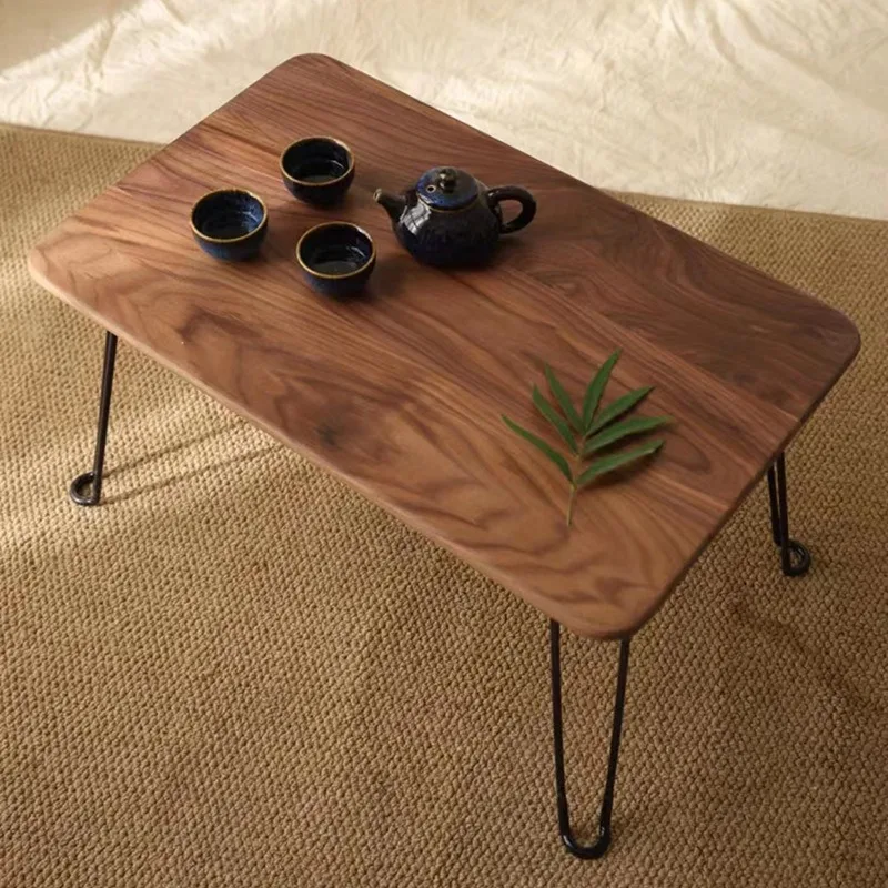 Japanese black walnut tea table Nordic solid wood bay window small coffee table living room small low table folding window sill