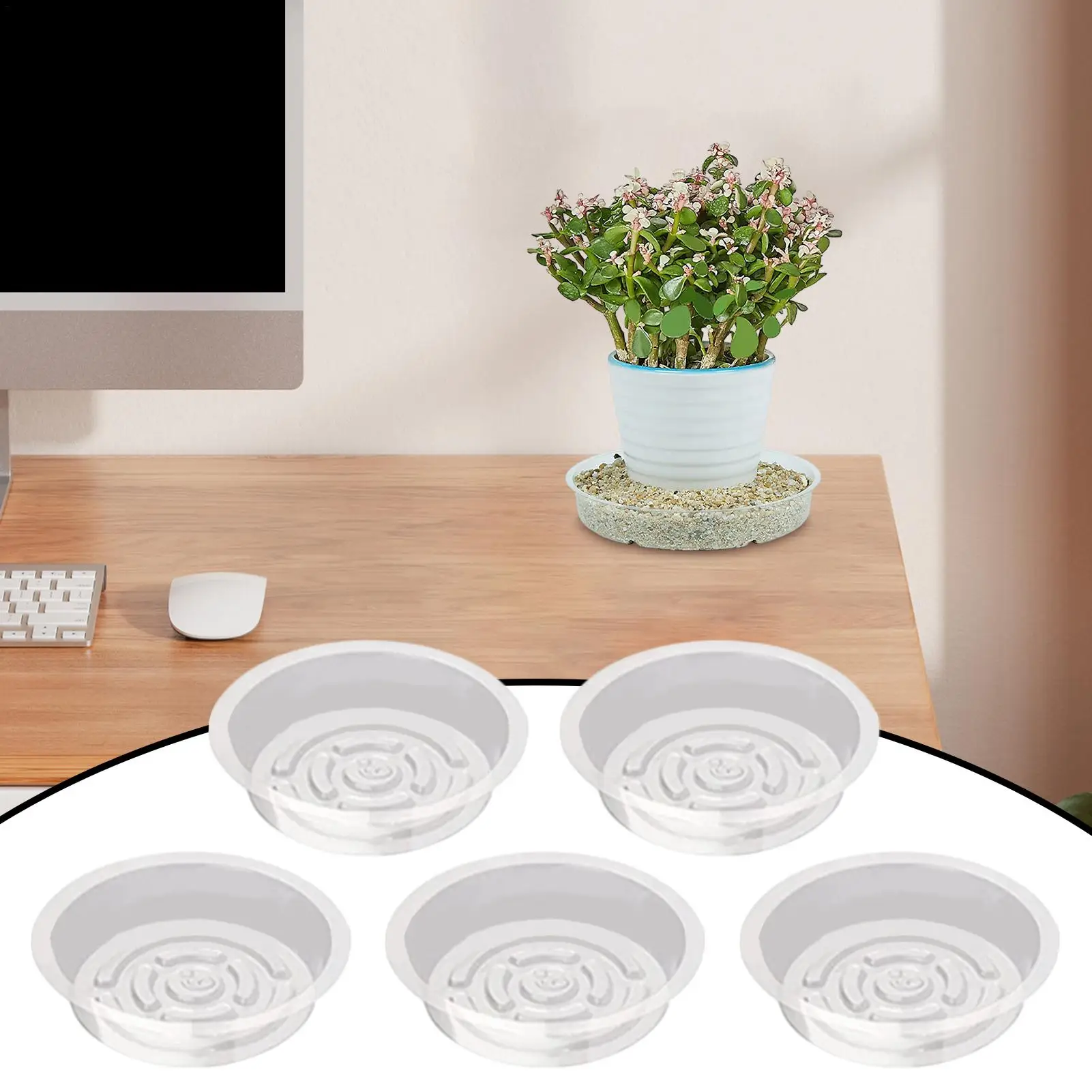 Pflanzenentwässerungsuntertasse, kleine transparente Pflanzgefäße, 5-fache Pflanzenschale für den Innen- und Außenbereich, Topftabletts, Pflanzen, Blumentopfplatten für